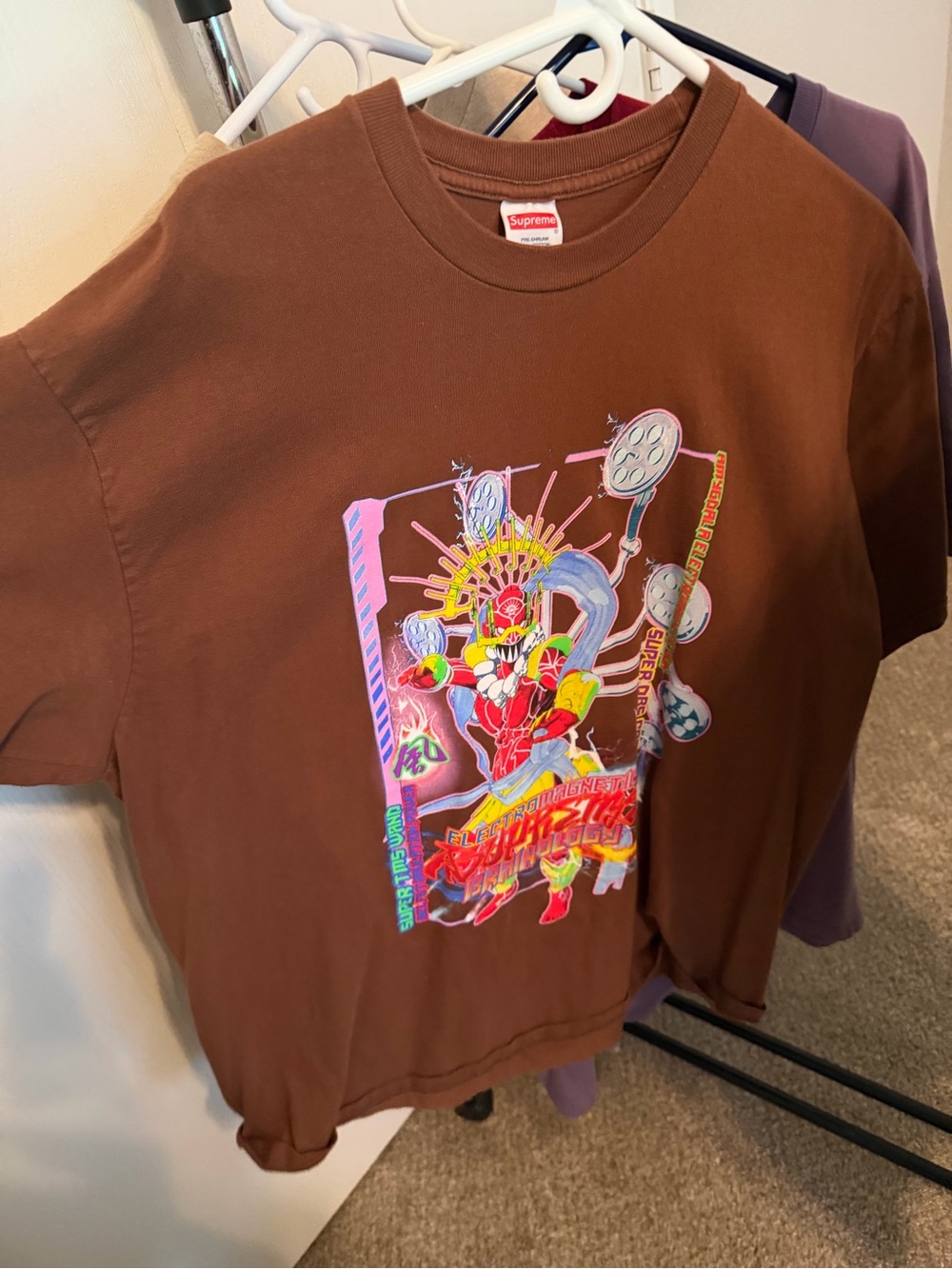 Supreme Brown Electromagnetic Short Sleeve Tee with Multicolor Comic Graphic - Picture 2 of 3